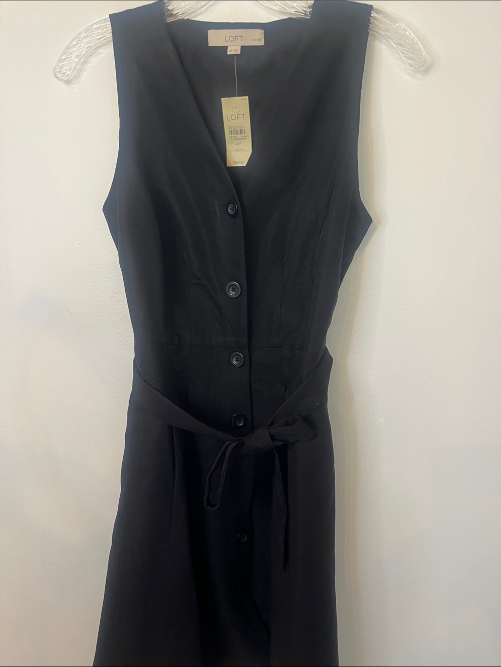 NET LOFT Black Sleeveless Button-Front Tie-Waist Dress Sz 4P